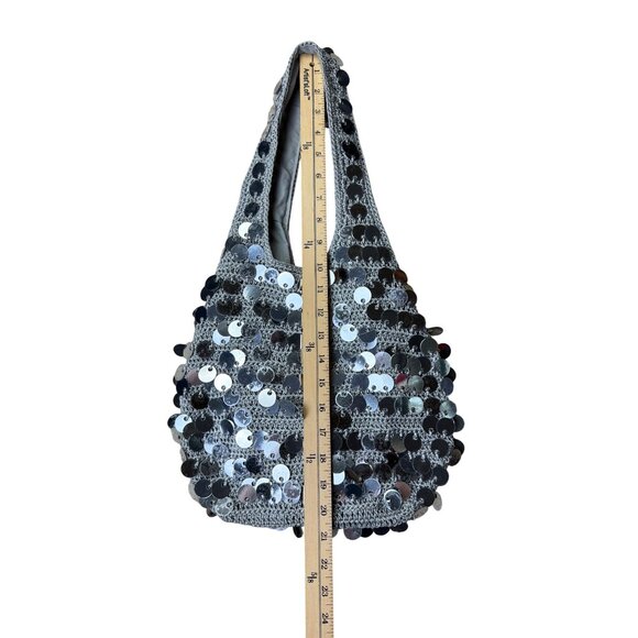 Urban Outfitters Sequin Embellished Silver Tote Bag With Inner Pocket - Picture 4 of 9